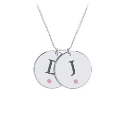 Birthstone Initial 2 Disc Pendant in 925 Sterling Silver with Pink Tourmaline, Blue Sapphire, and Blue Topaz