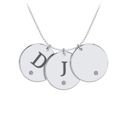 Birthstone Initial 3 Disc Pendant in 925 Sterling Silver with Alexandrite and Blue Topaz