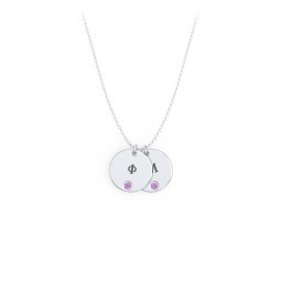 Engravable Disc Sorority Pendant with Birthstone in 925 Sterling Silver with Amethyst