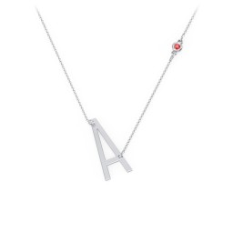 Asymmetrical Initial Necklace with Gemstone in 925 Sterling Silver
