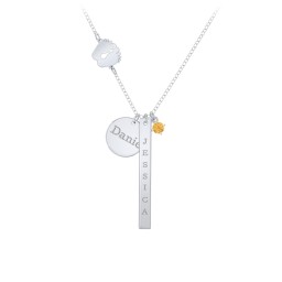 Milestone Necklace with Baby Feet Charm in 925 Sterling Silver with Citrine