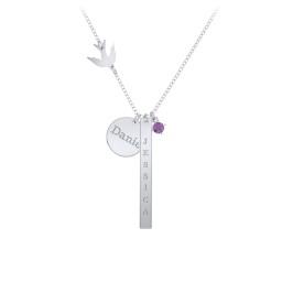 Milestone Necklace with Bird Charm in 925 Sterling Silver with Amethyst