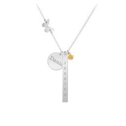 Milestone Necklace with Butterfly Charm in 925 Sterling Silver with Citrine