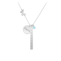 Milestone Necklace with Butterfly Charm in 925 Sterling Silver with Blue Topaz