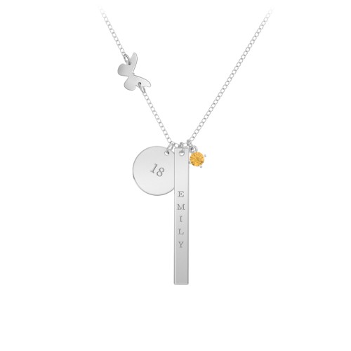 Milestone Necklace with Butterfly Charm – Sterling Silver with Citrine
