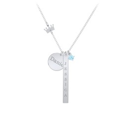 Milestone Necklace with Crown Charm in 925 Sterling Silver with Blue Topaz