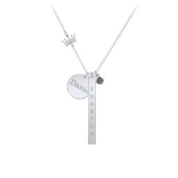 Milestone Necklace with Crown Charm in 925 Sterling Silver with Alexandrite