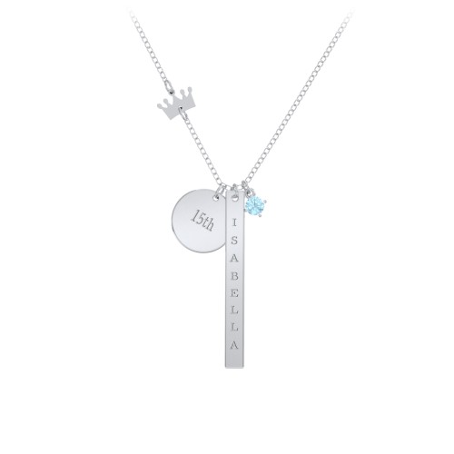 Milestone Necklace with Crown Charm – Sterling Silver with Blue Topaz