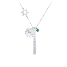 Milestone Necklace with Star of David Charm in 925 Sterling Silver with Emerald
