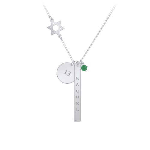 Milestone Necklace with Star of David Charm – Sterling Silver with Emerald