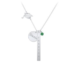 Milestone Necklace with Graduation Hat Charm in 925 Sterling Silver with Emerald