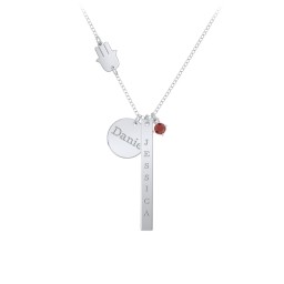 Milestone Necklace with Hamsa Charm in 925 Sterling Silver with Garnet