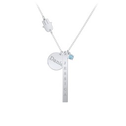 Milestone Necklace with Hamsa Charm in 925 Sterling Silver with Blue Topaz