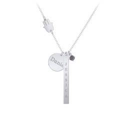 Milestone Necklace with Hamsa Charm in 925 Sterling Silver with Alexandrite