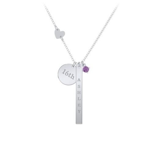 Milestone Necklace with Heart Charm – Sterling Silver with Amethyst