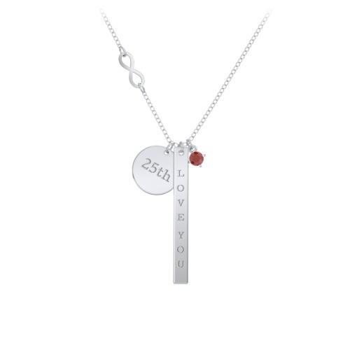 Milestone Necklace with Infinity Charm – Sterling Silver with Garnet