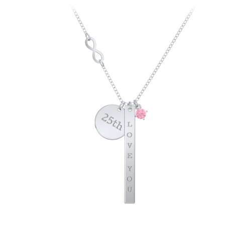 Milestone Necklace with Infinity Charm – Sterling Silver with Pink Tourmaline