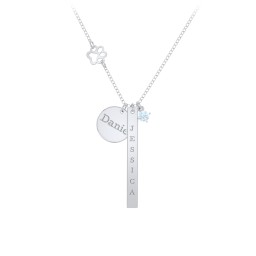 Milestone Necklace with Paw Charm in 925 Sterling Silver with Aquamarine
