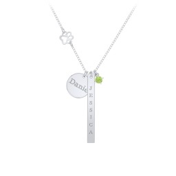 Milestone Necklace with Paw Charm in 925 Sterling Silver with Peridot
