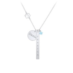 Milestone Necklace with Paw Charm in 925 Sterling Silver with Blue Topaz