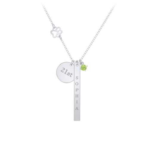 Milestone Necklace with Paw Charm – Sterling Silver with Peridot