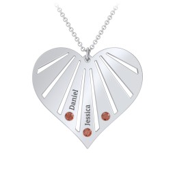 Engravable Heart Necklace with 2-7 Birthstones in 925 Sterling Silver with Garnet, Cubic Zirconia, Amethyst, Fancy Blue Premium Zirconia, and Fancy Pink Premium Zirconia