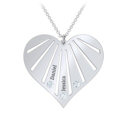 Engravable Heart Necklace with 2-7 Birthstones in 925 Sterling Silver with Aquamarine, Cubic Zirconia, Amethyst, Fancy Blue Premium Zirconia, and Fancy Pink Premium Zirconia