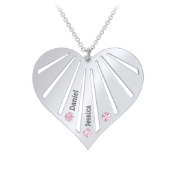 Engravable Heart Necklace with 2-7 Birthstones in 925 Sterling Silver with Pink Tourmaline, Cubic Zirconia, Amethyst, Fancy Blue Premium Zirconia, and Fancy Pink Premium Zirconia