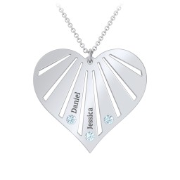 Engravable Heart Necklace with 2-7 Birthstones in 925 Sterling Silver with Blue Topaz, Cubic Zirconia, Amethyst, Fancy Blue Premium Zirconia, and Fancy Pink Premium Zirconia