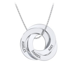 Engraved 3 Interlocking Russian Rings Necklace in 925 Sterling Silver