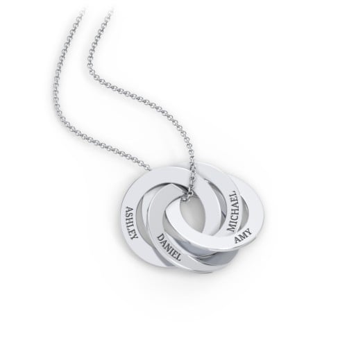 Engraved 4 Interlocking Russian Rings Necklace