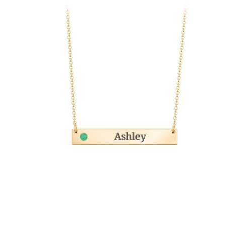 Engravable Birthstone Bar Necklace – 18K Gold Plated Silver with Emerald