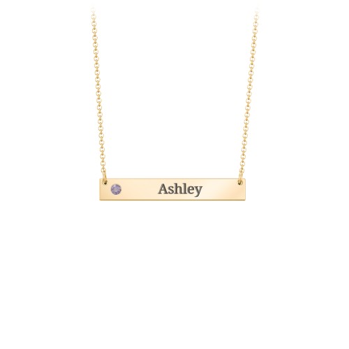 Engravable Birthstone Bar Necklace – 18K Gold Plated Silver with Alexandrite