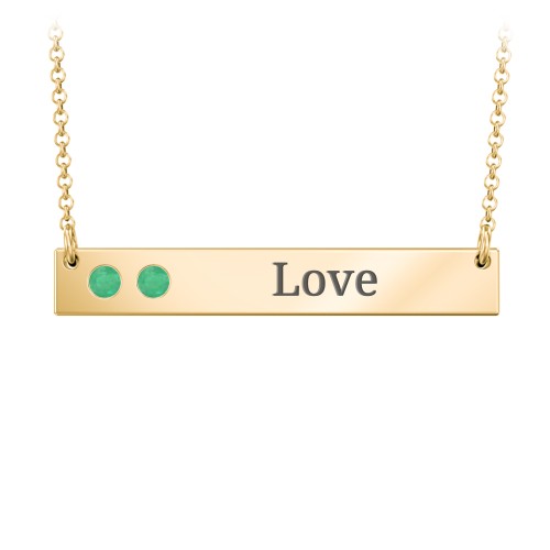 2 Engravable Birthstone Bar Necklace – 18K Gold Plated Silver with Emerald