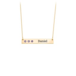 3 Engravable Birthstone Bar Necklace in 18K Gold Plated Silver with Alexandrite, Mint Premium Zirconia, and Amethyst Premium Zirconia