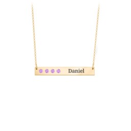 4 Engravable Birthstone Bar Necklace in 18K Gold Plated Silver with Amethyst and Amethyst Premium Zirconia