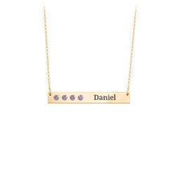 4 Engravable Birthstone Bar Necklace in 18K Gold Plated Silver with Alexandrite and Amethyst Premium Zirconia