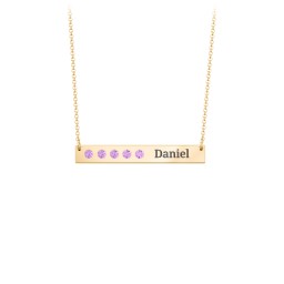 5 Engravable Birthstone Bar Necklace in 18K Gold Plated Silver with Amethyst