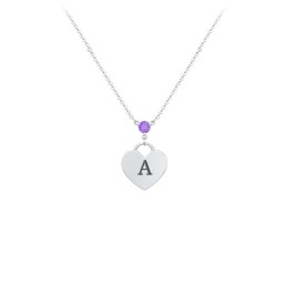 Engravable Heart Necklace with Birthstone in 925 Sterling Silver
