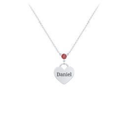Engravable Heart Necklace with Birthstone in 925 Sterling Silver