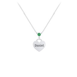 Engravable Heart Necklace with Birthstone in 925 Sterling Silver with Emerald