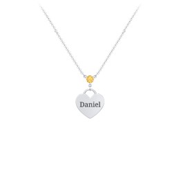 Engravable Heart Necklace with Birthstone in 925 Sterling Silver with Citrine