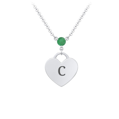 Engravable Heart Necklace with Birthstone – Sterling Silver with Emerald