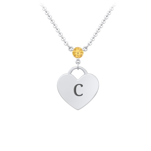 Engravable Heart Necklace with Birthstone – Sterling Silver with Citrine
