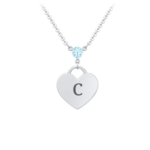 Engravable Heart Necklace with Birthstone – Sterling Silver with Blue Topaz