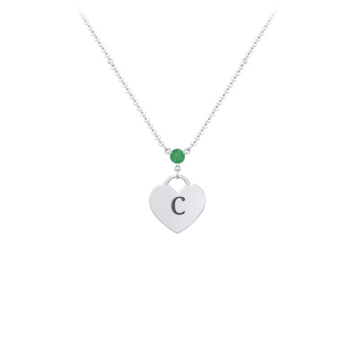 Engravable Heart Necklace with Birthstone – Sterling Silver with Emerald