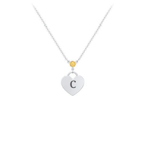 Engravable Heart Necklace with Birthstone – Sterling Silver with Citrine
