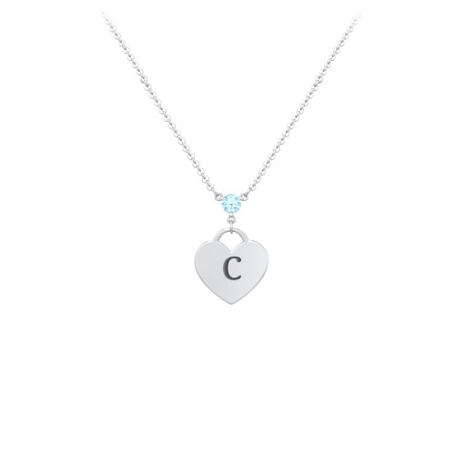 Engravable Heart Necklace with Birthstone – Sterling Silver with Blue Topaz
