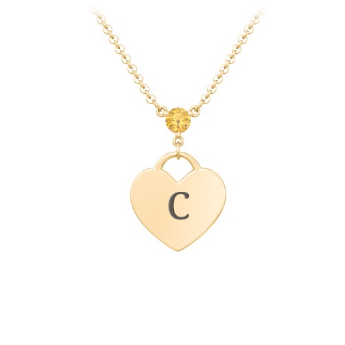 Engravable Heart Necklace with Birthstone – 10K Yellow Gold with Citrine