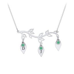 Leaf Initial Family Birthstone Necklace